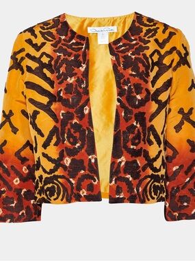 Oscar de la Renta Bold Orange and Black Cropped Jacket